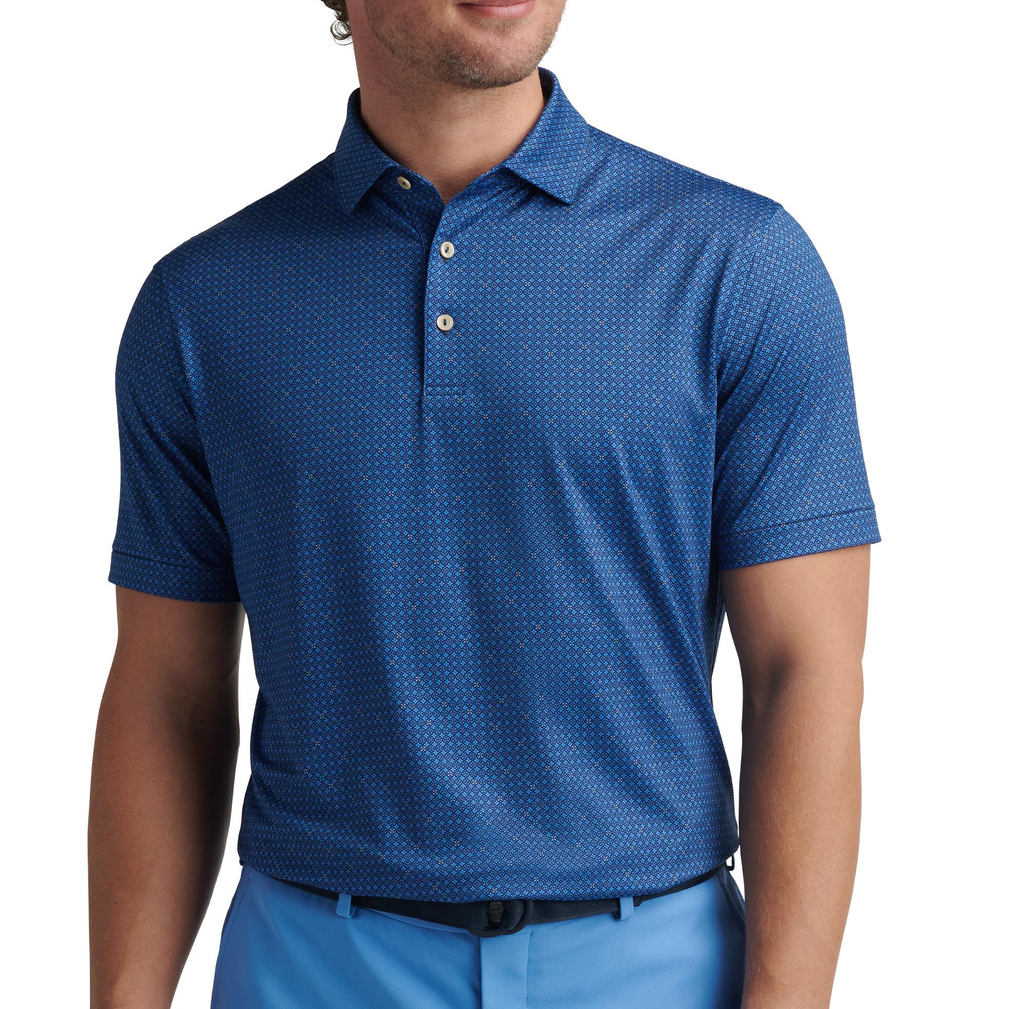 Model front view wearing Peter Millar Castellina Polo Shirt – mens golf polo shirts from Peter Millar UK